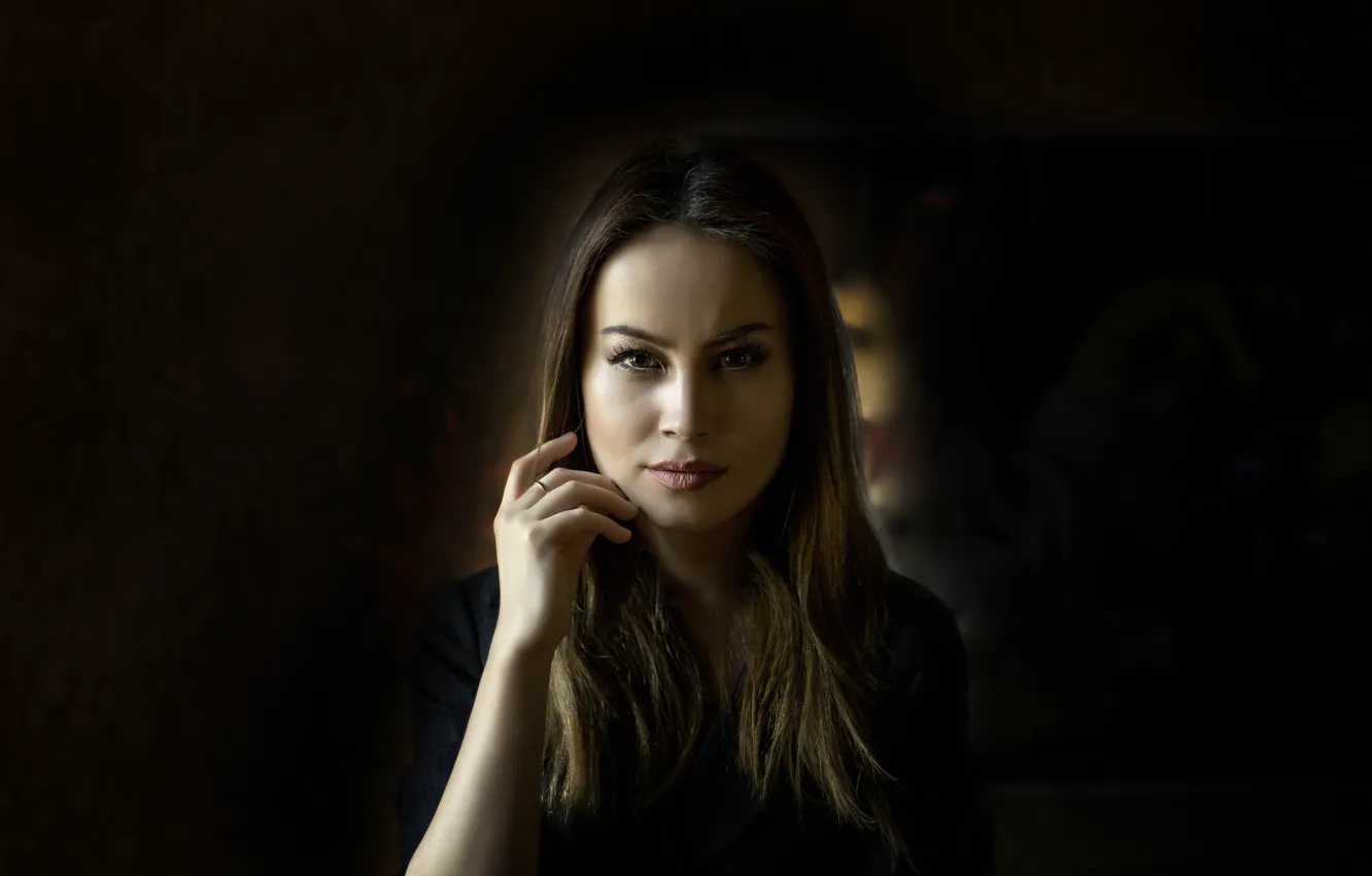Photo wallpaper dark, girl, beautiful, look, glance, Kide fotoart