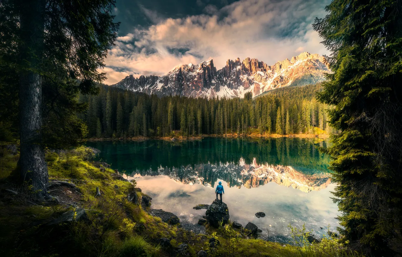 Photo wallpaper trees, landscape, mountains, nature, reflection, stones, Italy, forest