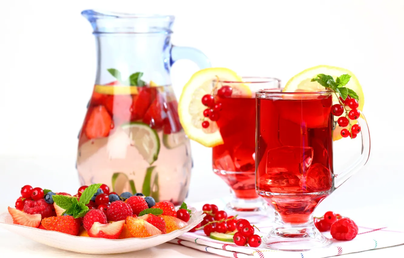 Photo wallpaper ice, berries, raspberry, lemon, blueberries, strawberry, lime, drink