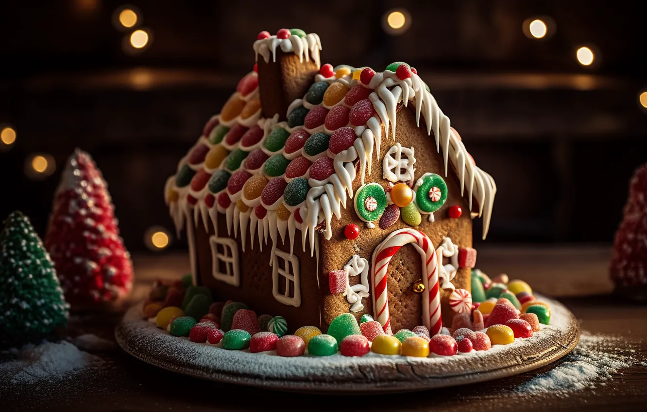 Photo wallpaper pattern, new year, cookies, Christmas, house, dessert, sweet, glaze