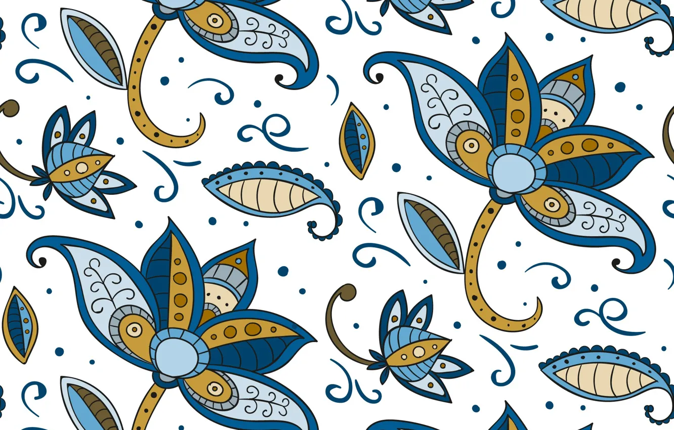 Photo wallpaper flowers, blue, texture, style, batik