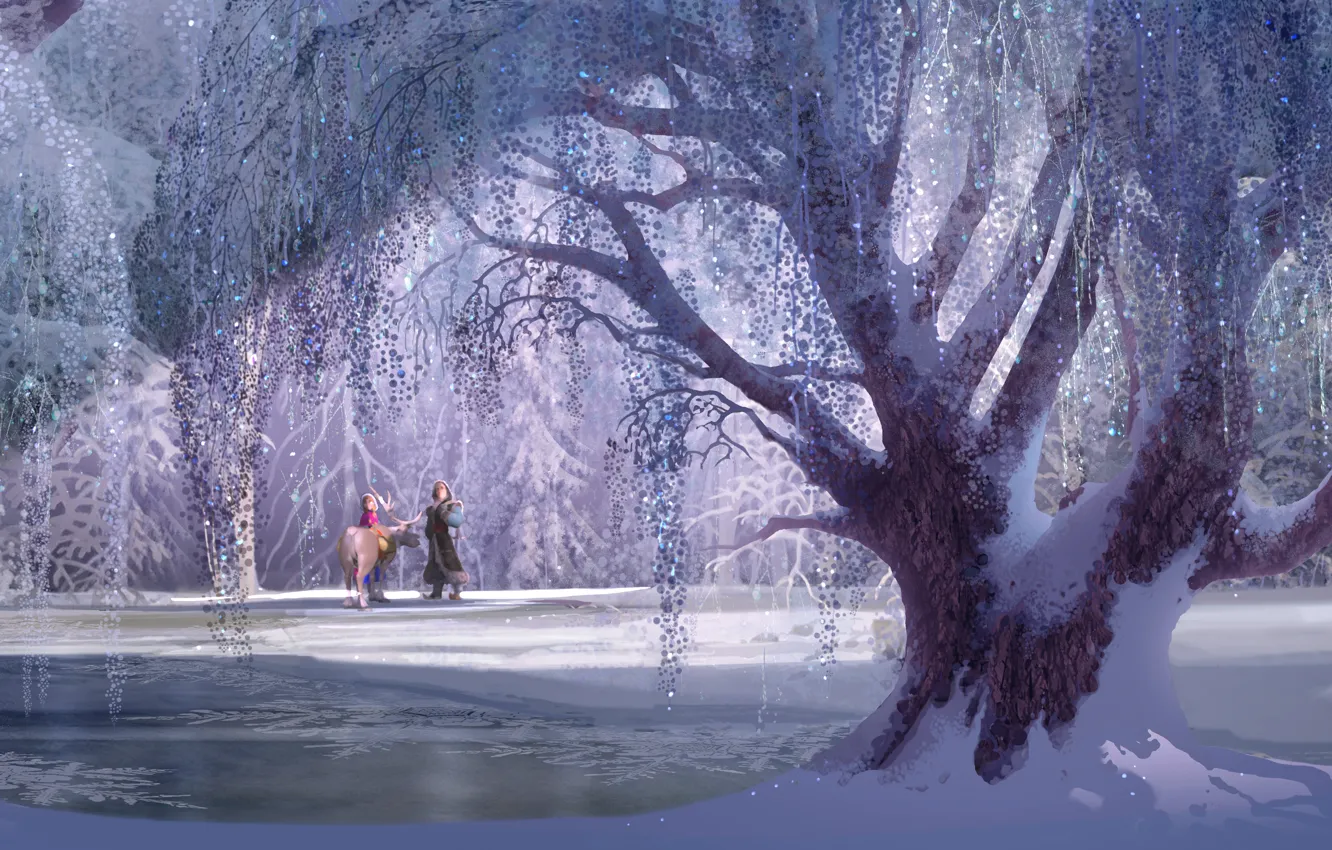 Photo wallpaper Frozen, Tree, Wide screen, White snow, Diseny