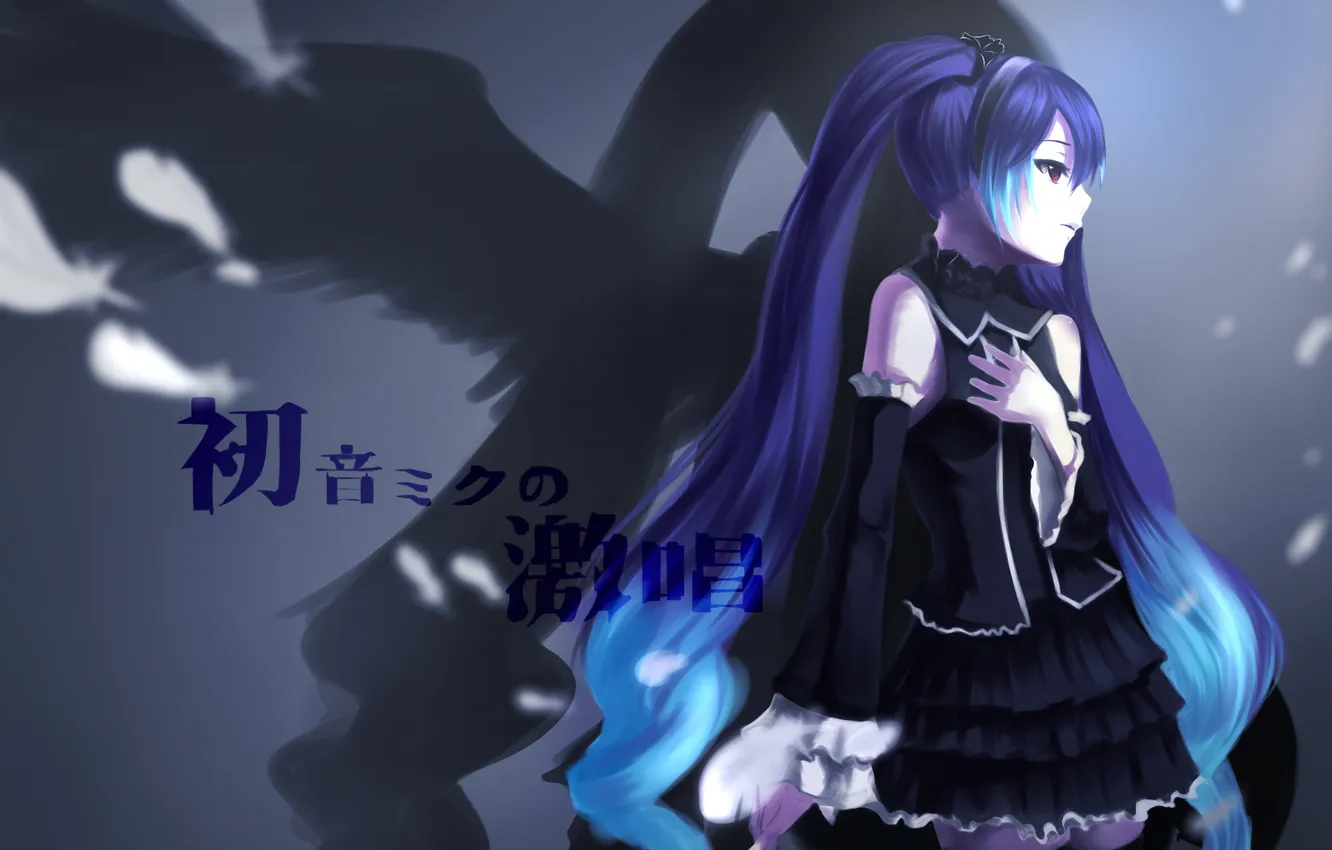 Photo wallpaper girl, bird, anime, feathers, art, vocaloid, hatsune miku, Red flowers