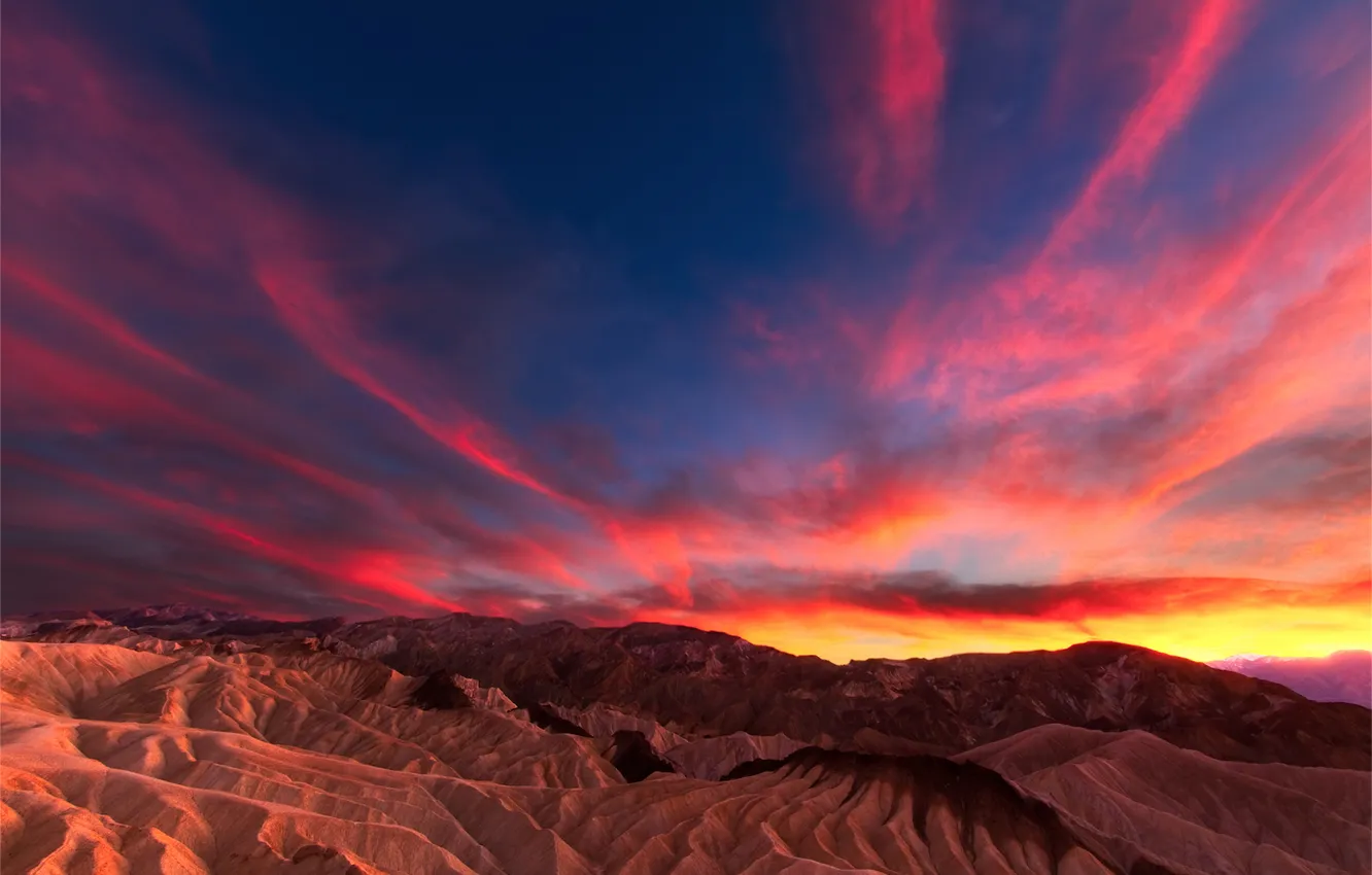 Photo wallpaper the sky, sunset, mountains
