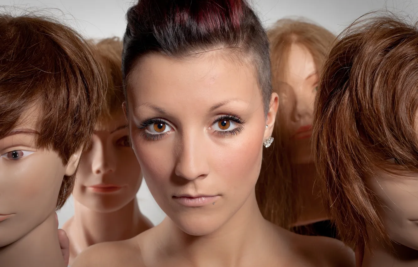 Photo wallpaper model, look, mannequins, heads of plastics