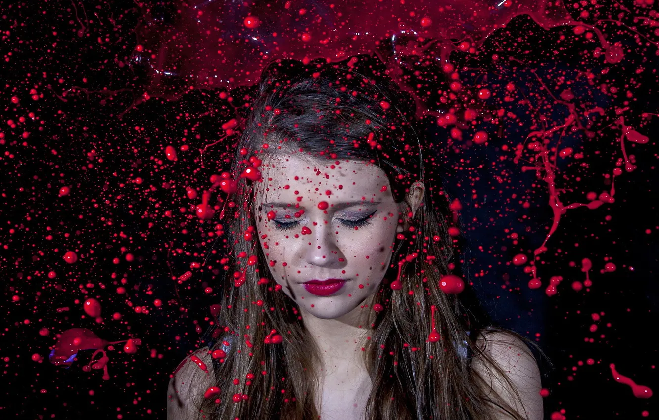 Photo wallpaper Red, model, pose, Paint