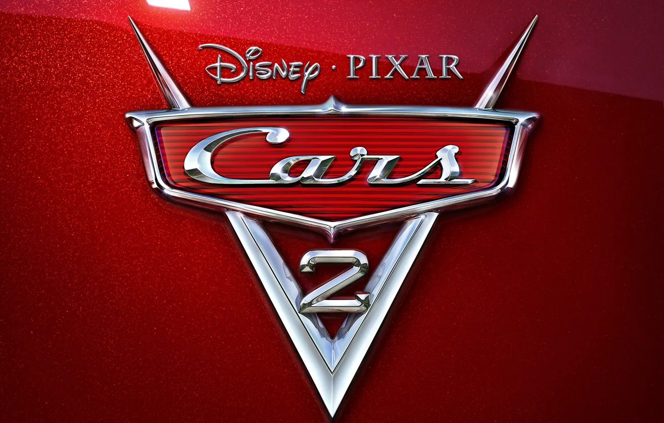 Photo wallpaper cartoon, pixar, emblem, chrome, disney, cars 2, cars 2, red mother of pearl