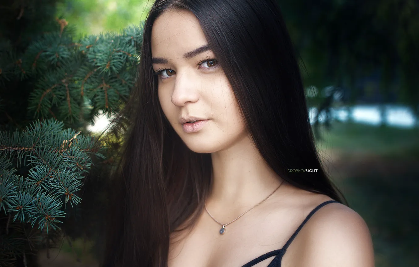 Photo wallpaper look, trees, branches, nature, background, model, portrait, makeup
