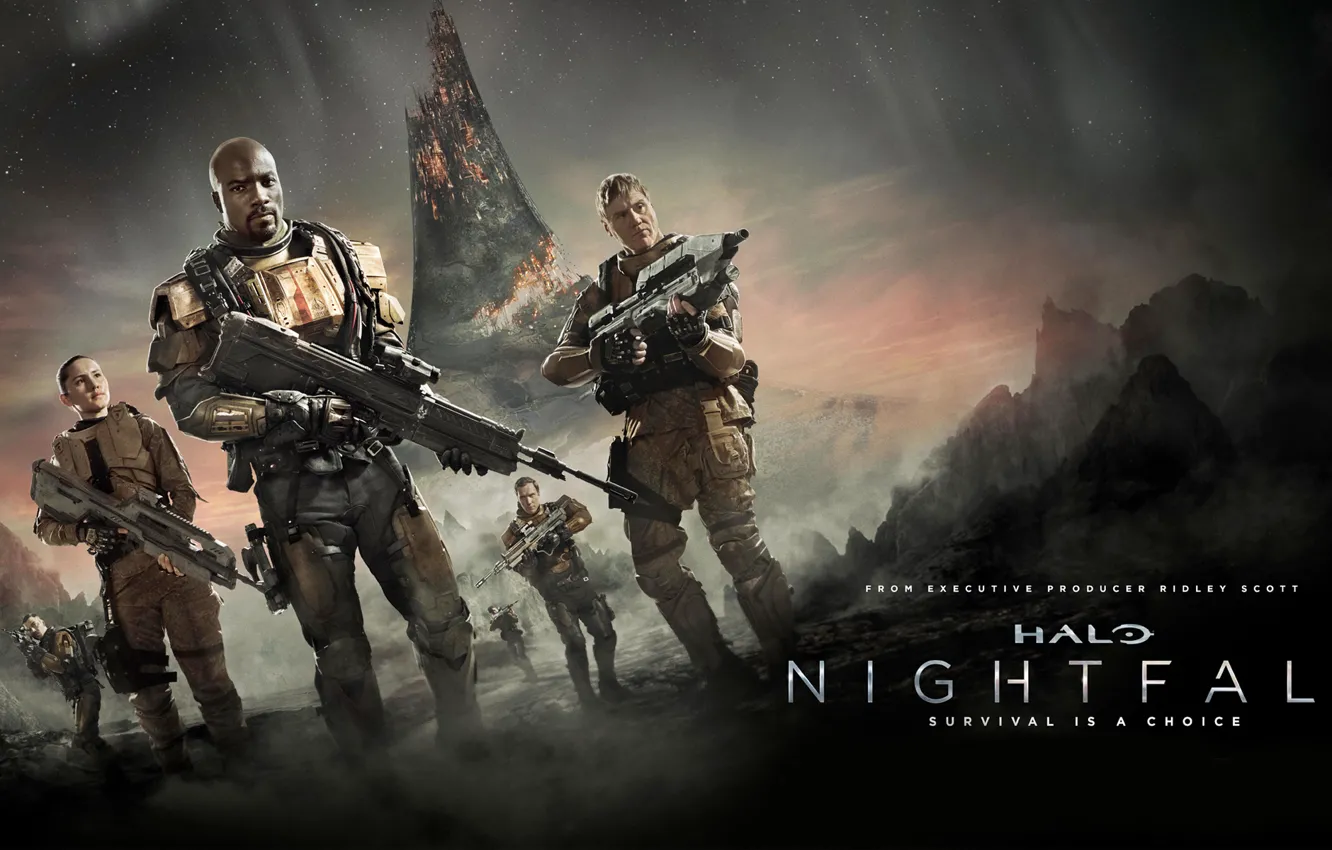 Photo wallpaper stars, weapons, fiction, planet, the series, fighter, action, Halo: Nightfall