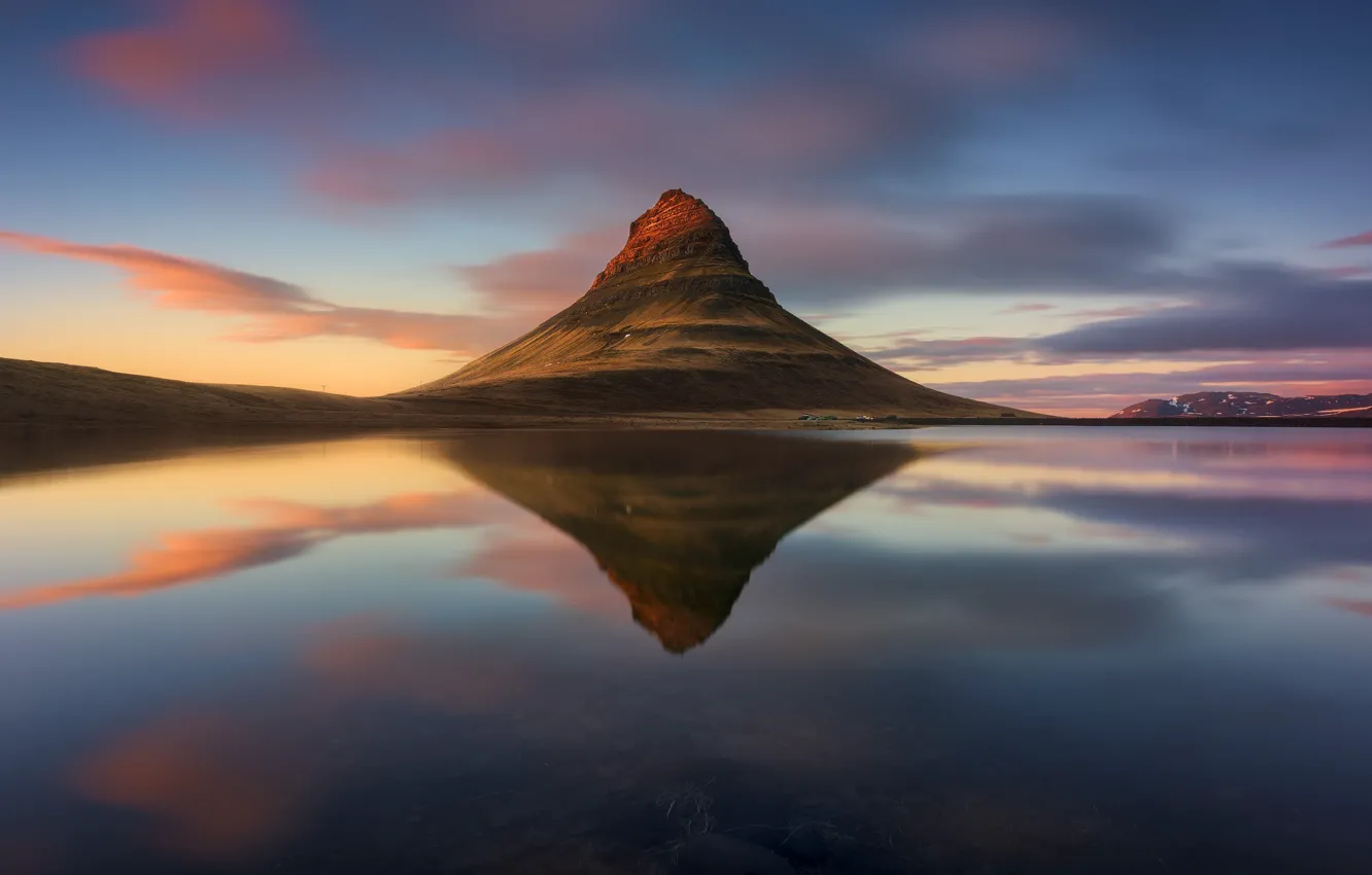 Photo wallpaper clouds, the evening, Iceland, mountain Kirkjufell