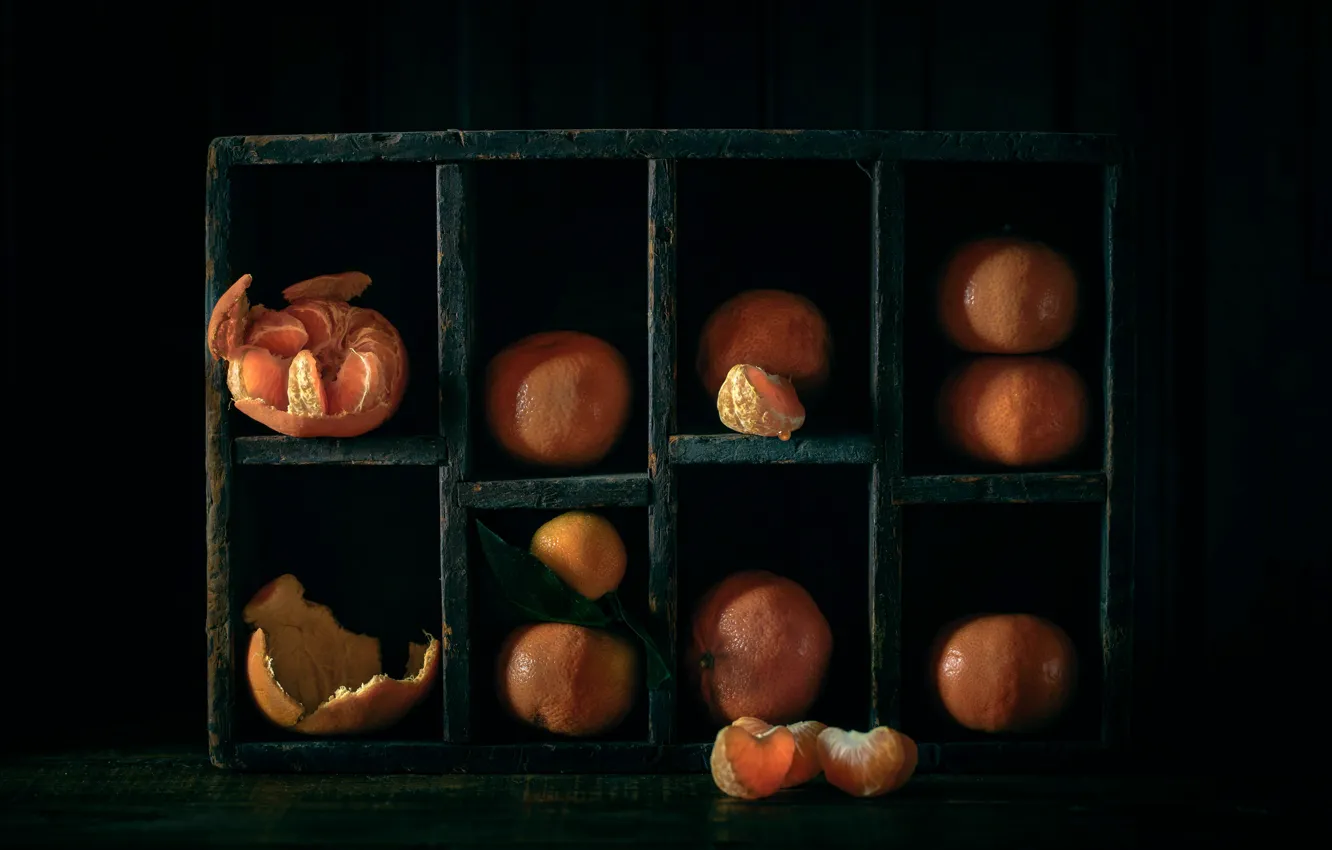 Photo wallpaper slices, peel, tangerines