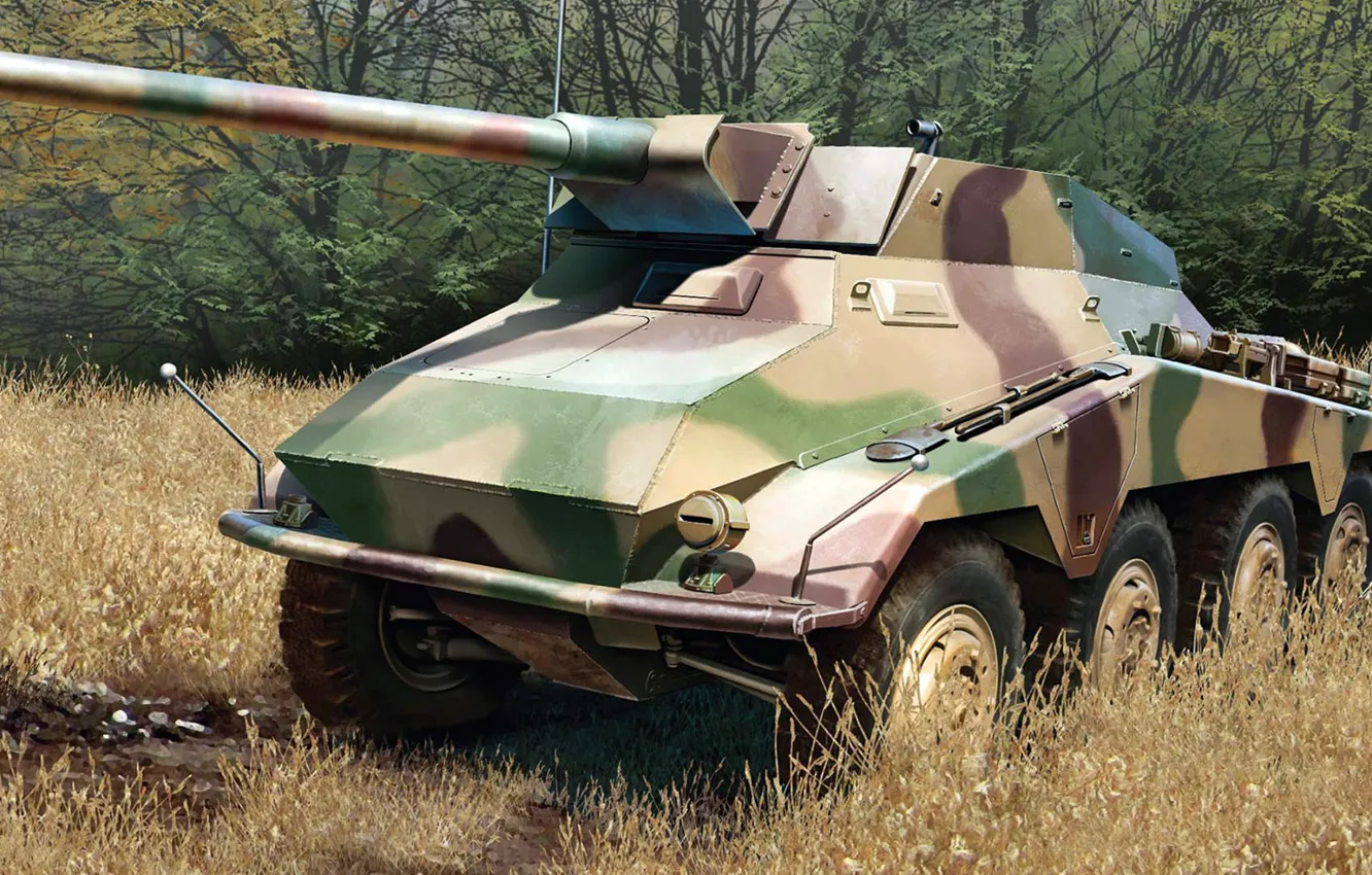 Photo wallpaper figure, art, 5 cm, German heavy armored car, PaK.40, anti-tank option, Sd.Car.234/4, Heavy Armored Reconnaissance …