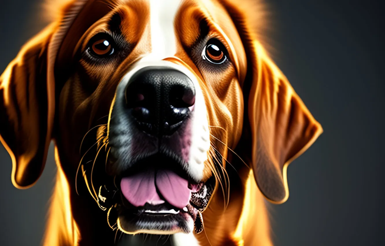 Photo wallpaper look, face, dog, front, digital art, AI art, The Art of Artificial Intelligence, neural network