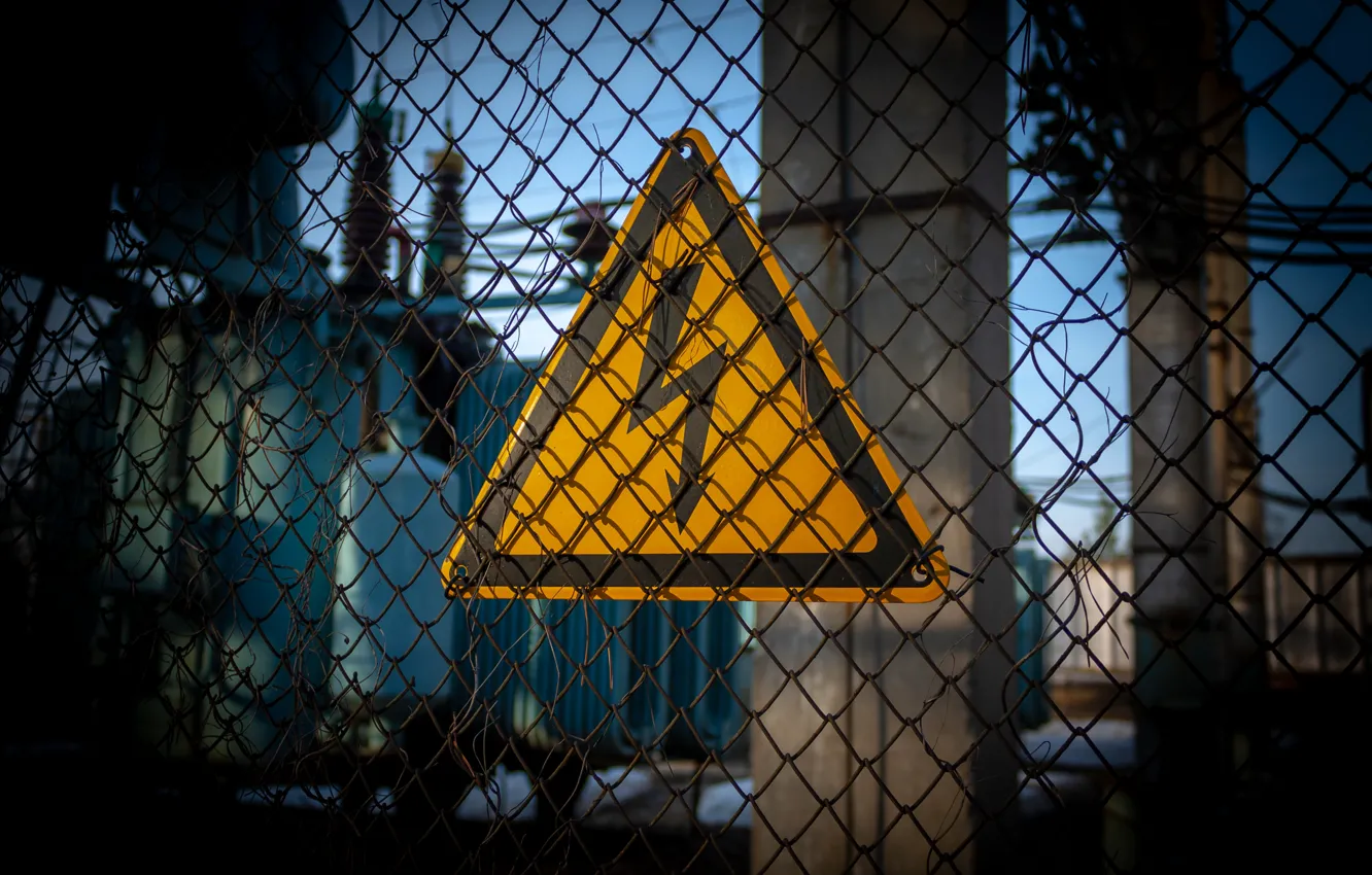 Photo wallpaper danger, sign, warning, the fence, industry, electricity, attention, current