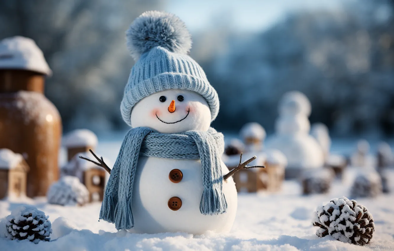 Photo wallpaper winter, snow, new year, Christmas, snowman, Christmas, night, winter