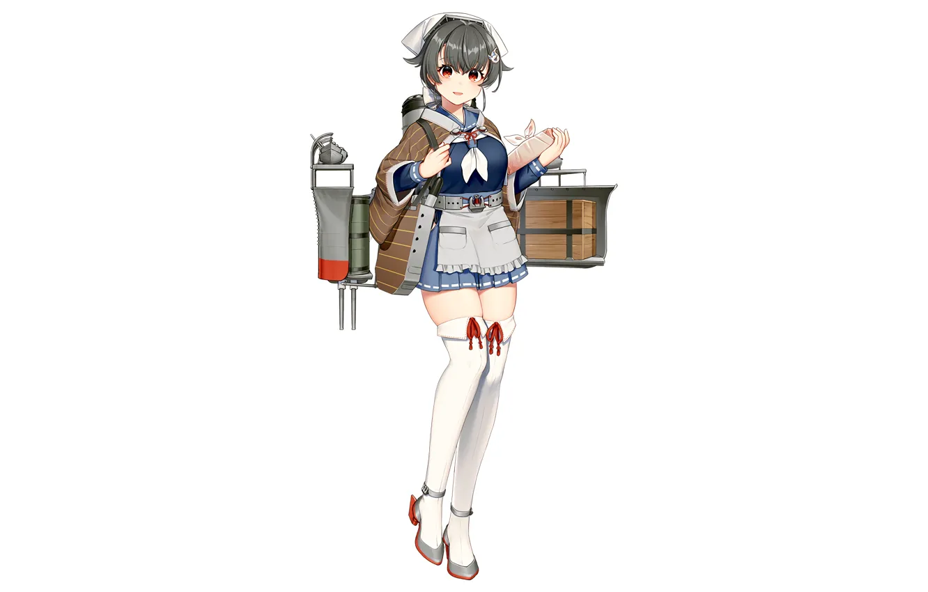 Photo wallpaper girl, sexy, thighhighs, anime, beautiful, red eyes, short hair, pretty