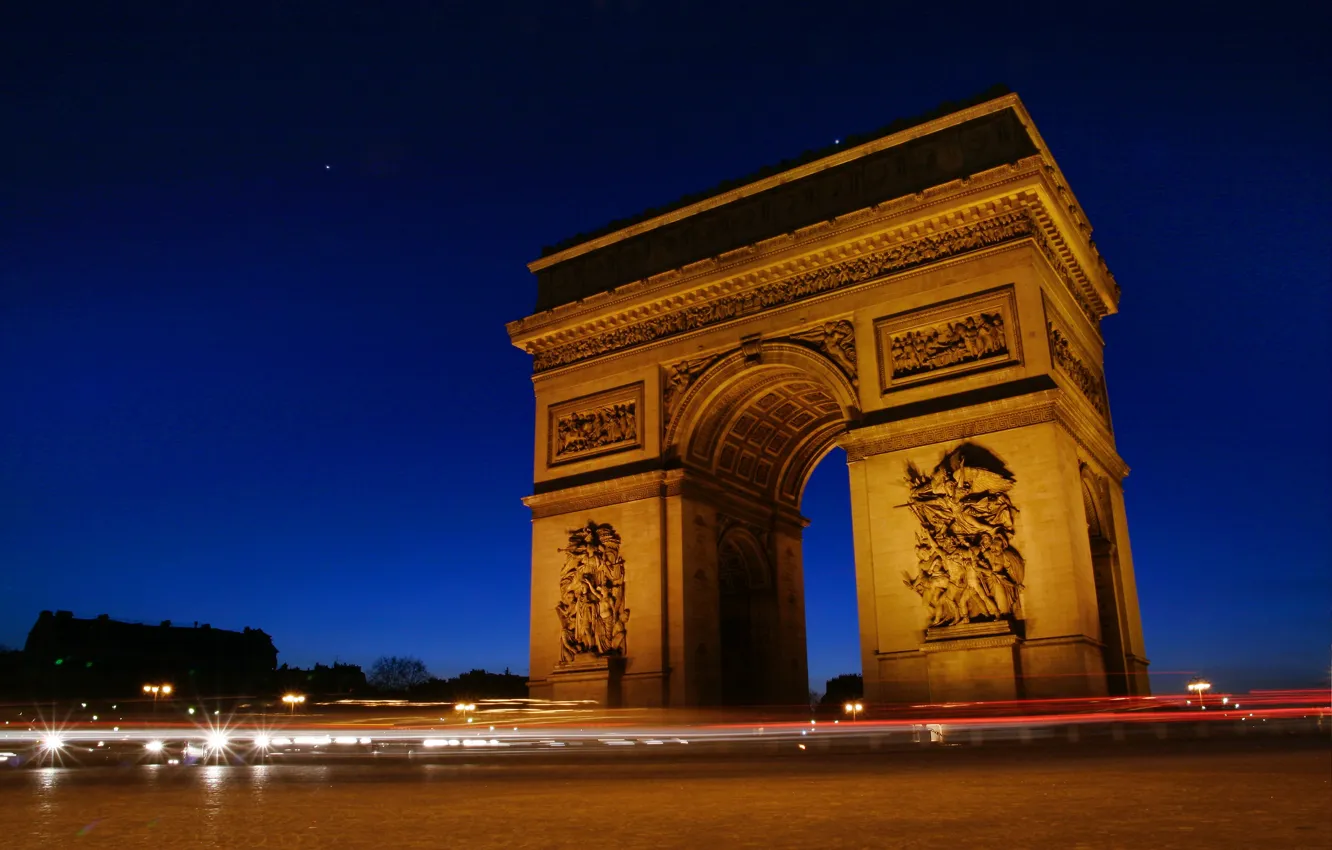 Photo wallpaper France, Arc de Triomphe, Paris at night