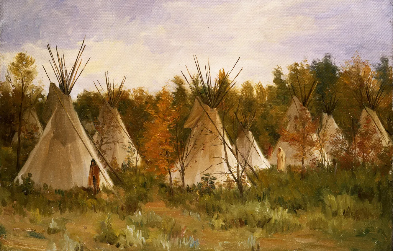 Photo wallpaper nature, hut, Joseph Henry Sharp, Taos, The Summer Camp