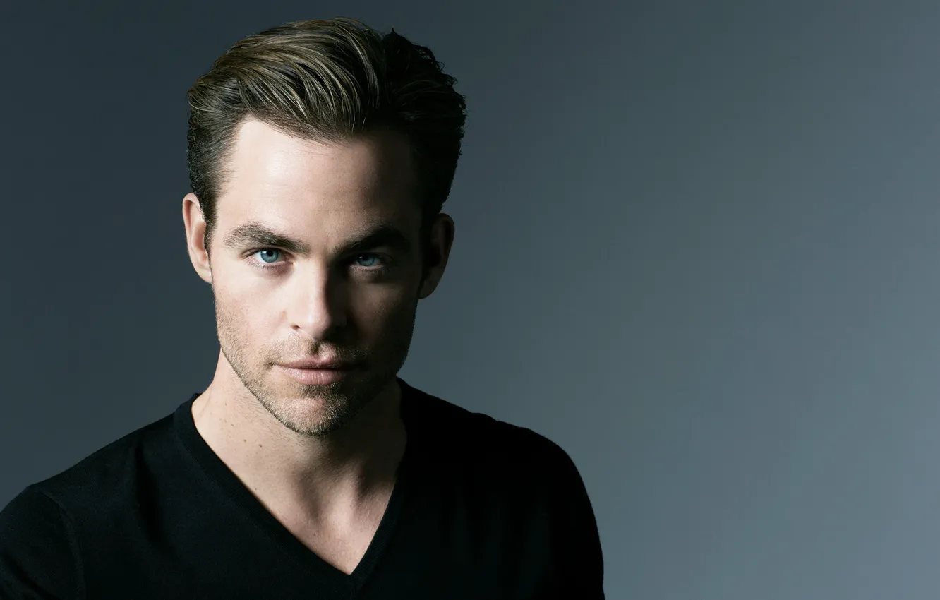 Photo wallpaper background, portrait, advertising, actor, Chris Pine, in black, Chris Pine, 2014