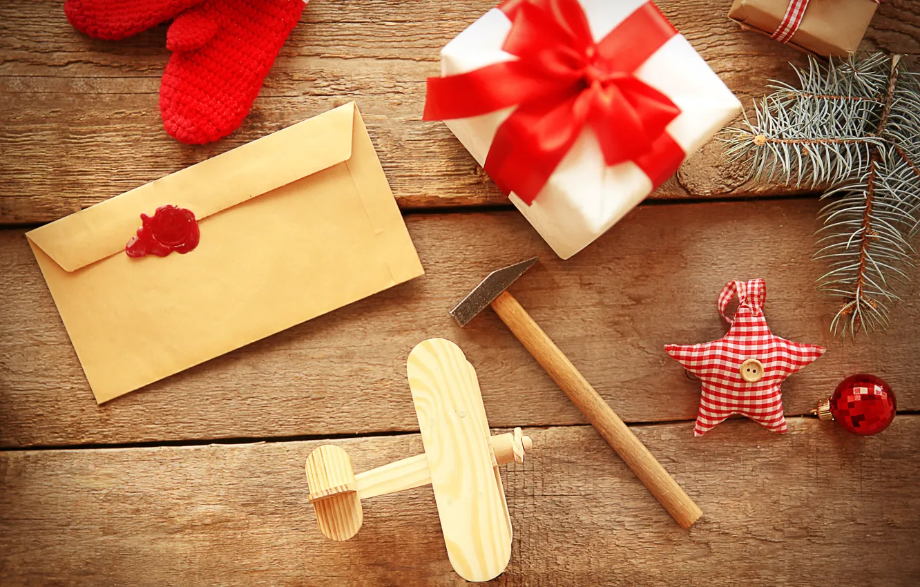 Photo wallpaper letter, gift, new year, the plane, spruce branch