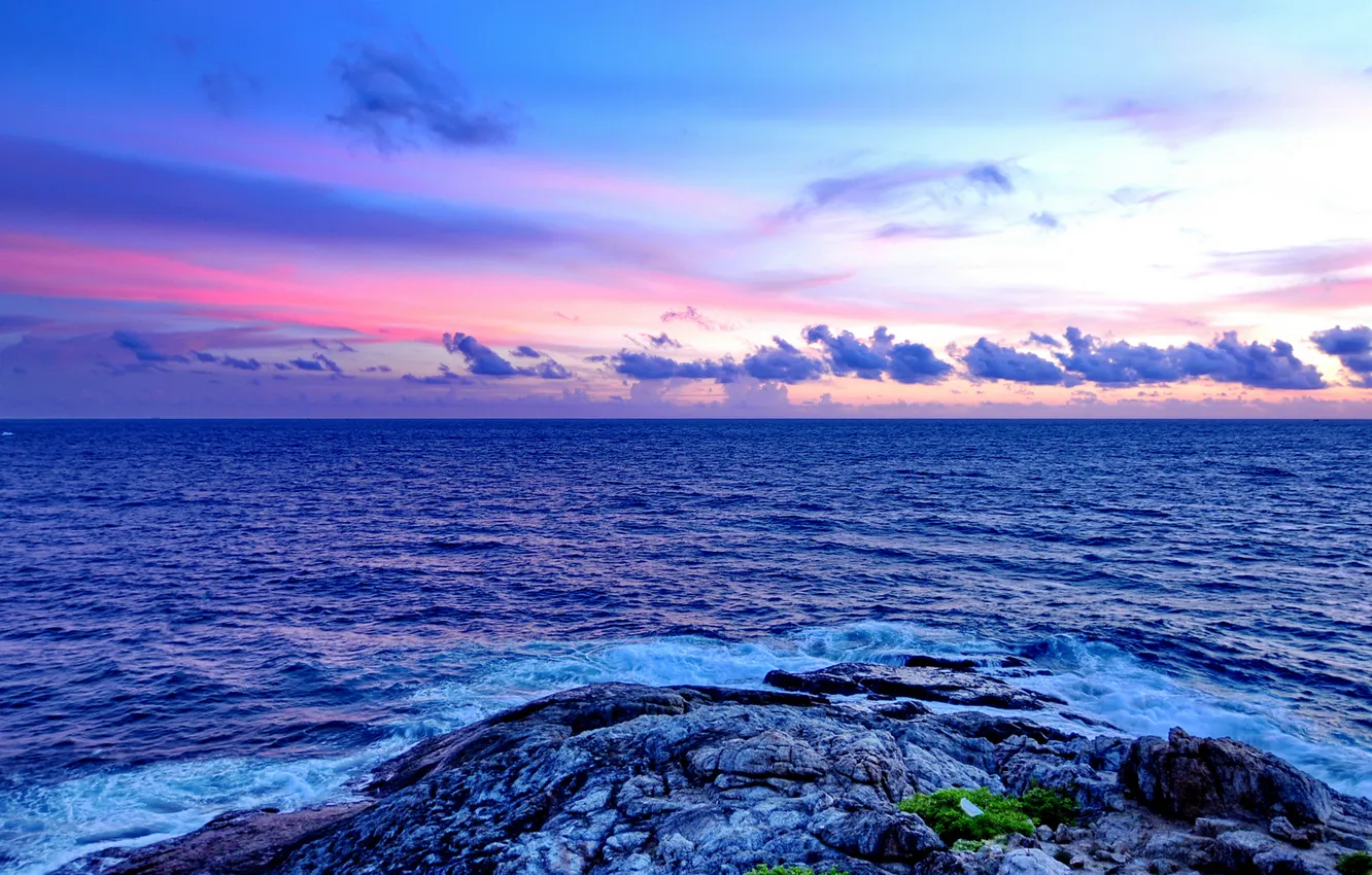 Photo wallpaper wave, the sky, water, clouds, landscape, sunset, nature, the ocean