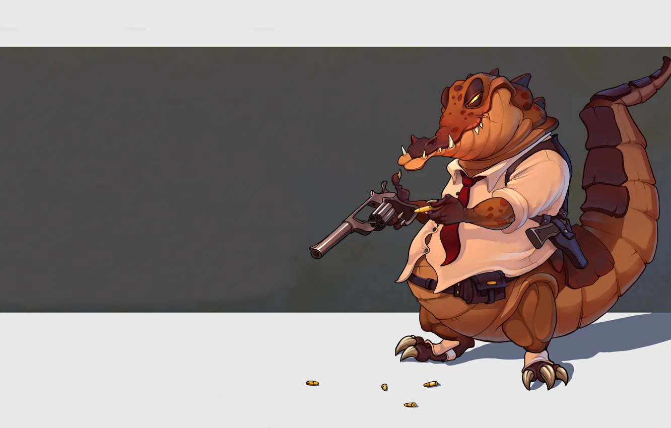 Photo wallpaper gun, weapons, figure, crocodile, art, revolver, art, Aleksandr Gromyshev