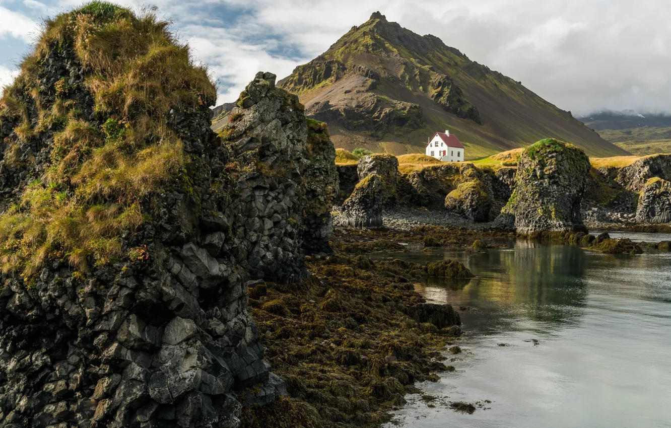 Photo wallpaper mountain, house, Iceland, Iceland, Arnarstapi