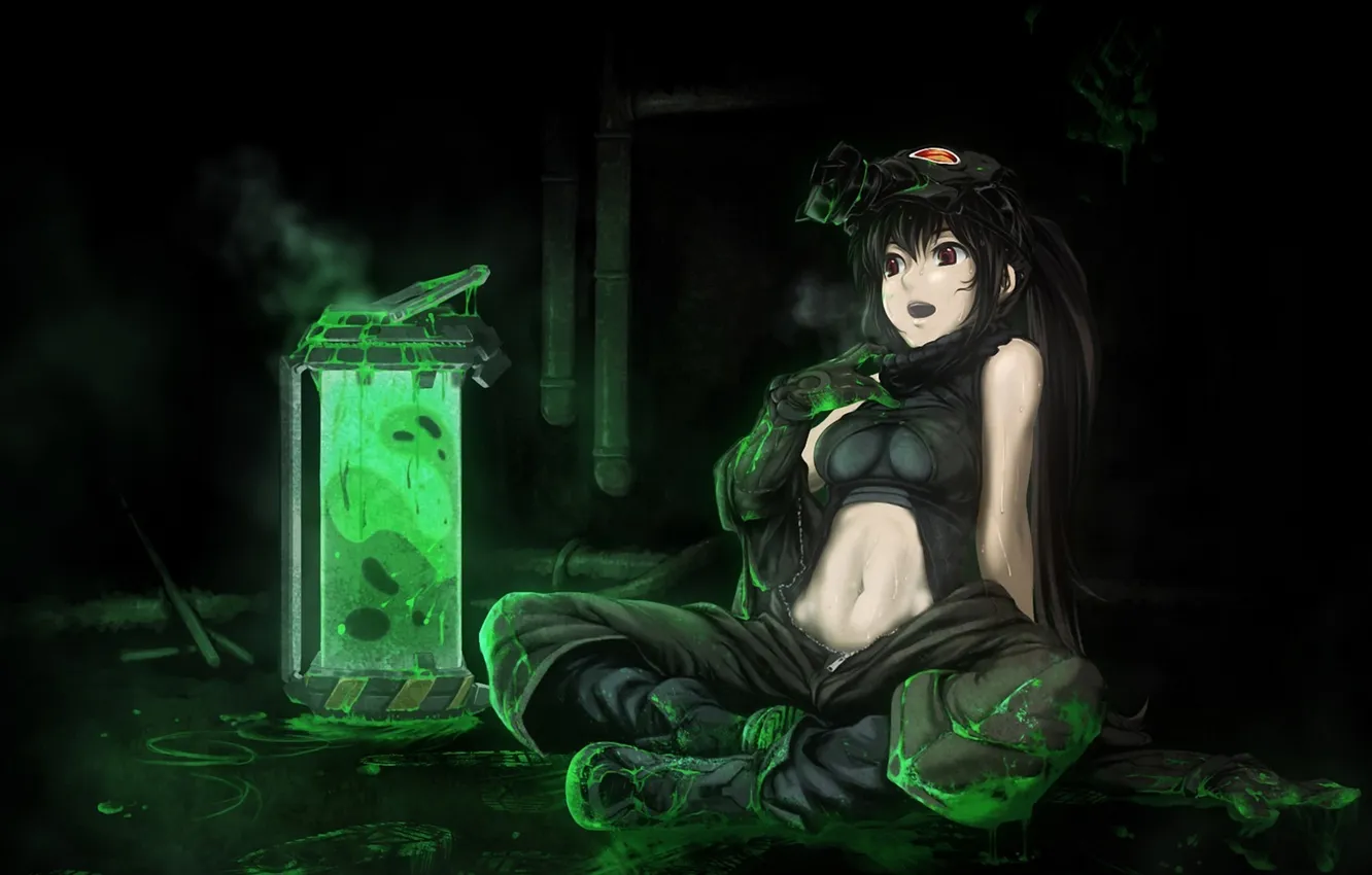 Photo wallpaper girl, traces, mask, art, gas mask, bulb, poison, toxin