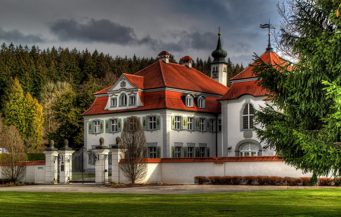 Photo wallpaper forest, the city, the fence, building, Germany, mansion, Leutkirch im Allgau