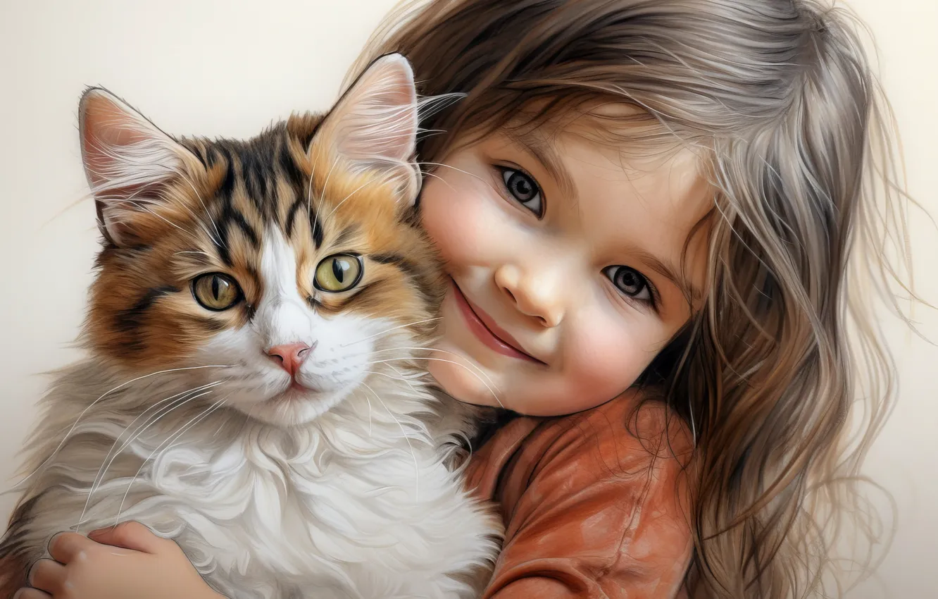 Photo wallpaper cat, mood, portrait, girl, friends, neroset