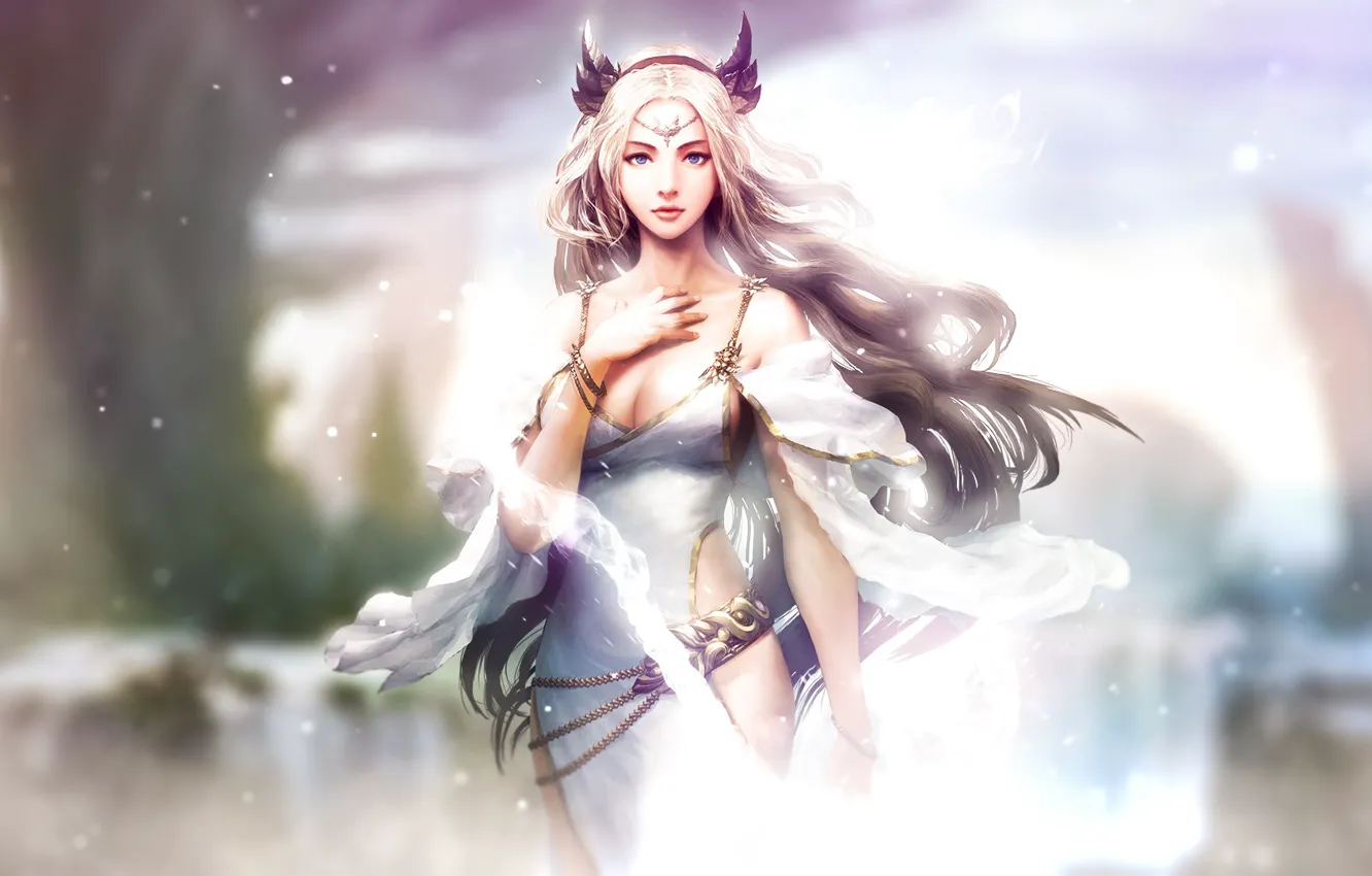 Photo wallpaper girl, background, dress, ears