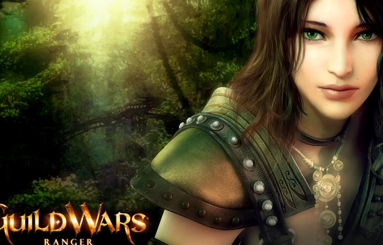 Photo wallpaper girl, nature, the game, green eyes, Ranger, Guild Wars