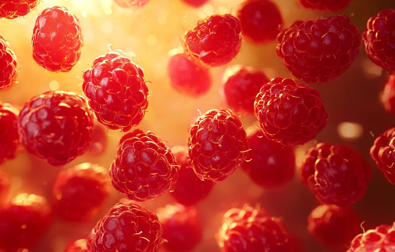 Photo wallpaper water, light, berries, raspberry, harvest, a lot, levitation, environment