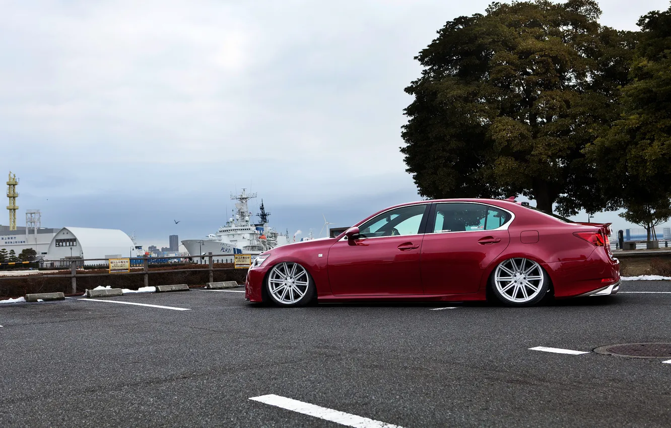 Photo wallpaper red, lexus, red, Lexus, LS460, low, luxury, stance