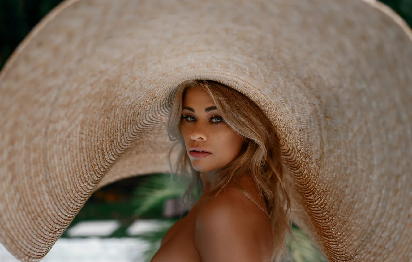 Photo wallpaper look, girl, face, hat, blonde, Nikolay Novikov