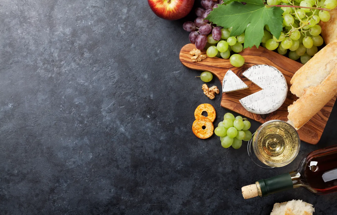 Photo wallpaper wine, apples, Board, cheese, honey, grapes
