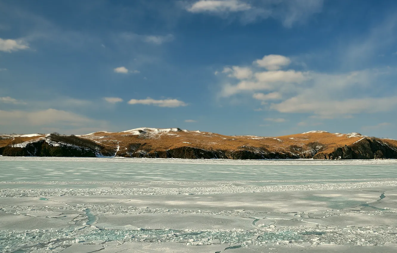 Photo wallpaper ice, winter, the sky, shore
