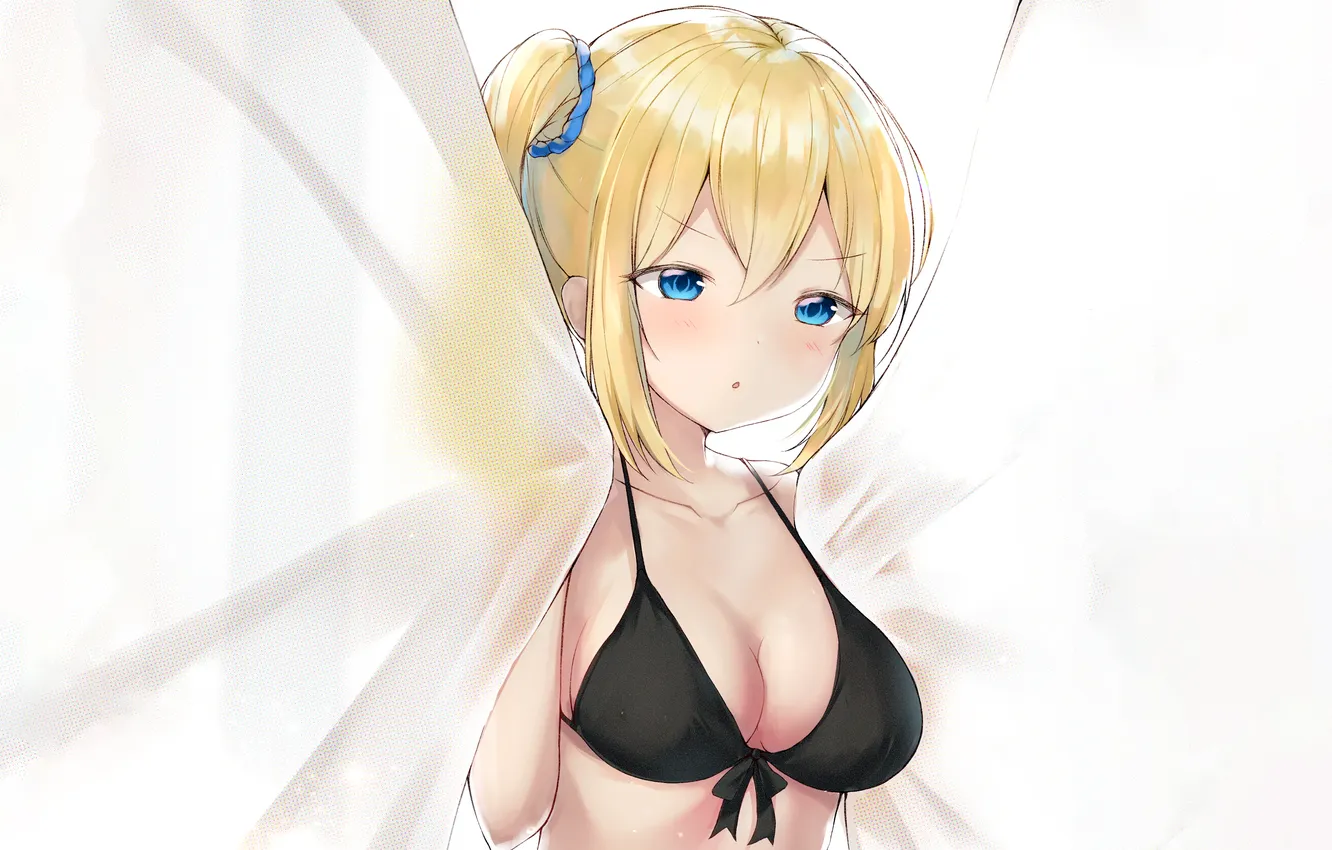 Photo wallpaper girl, sexy, cleavage, long hair, boobs, anime, blue eyes, beautiful