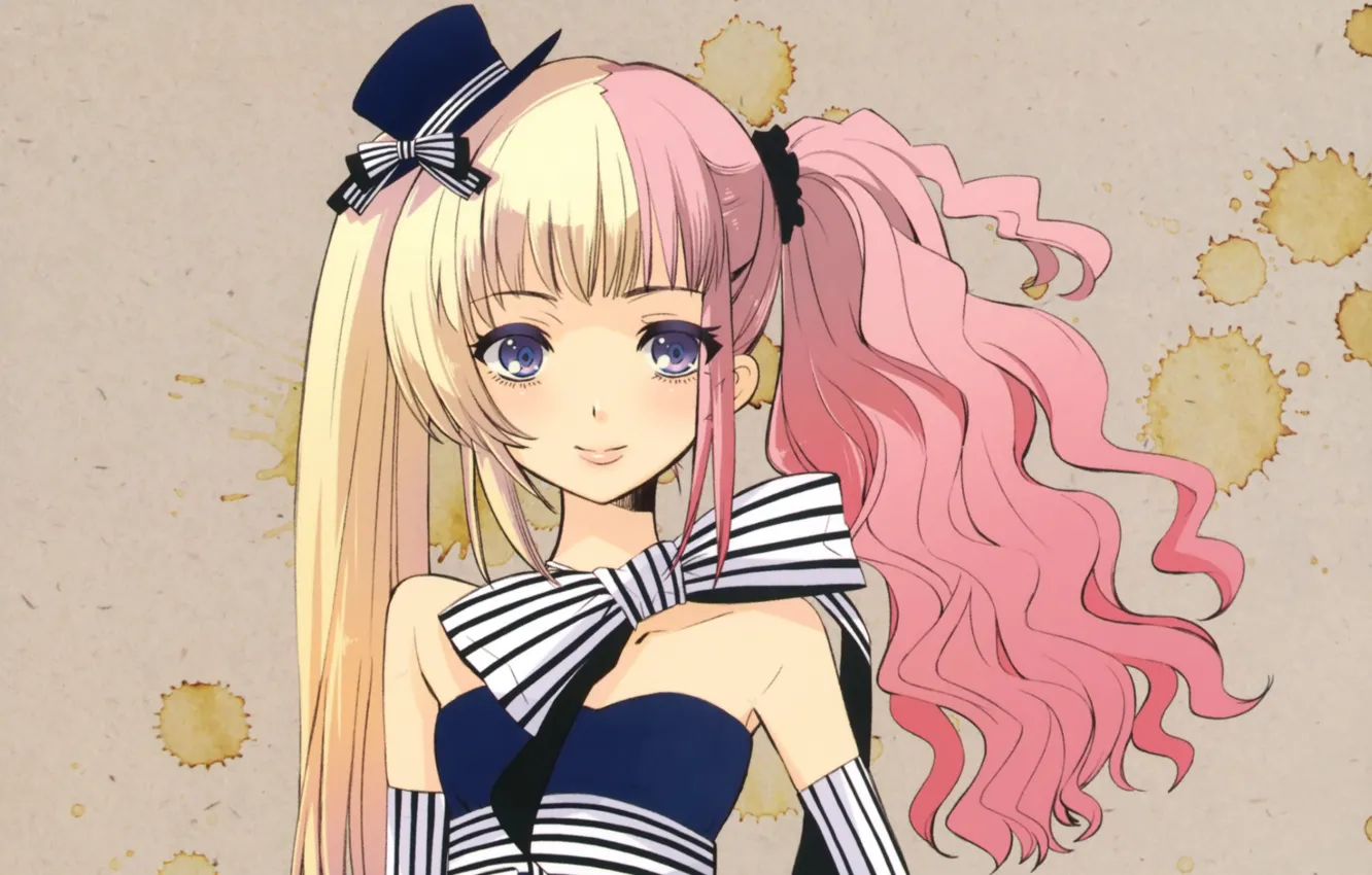 Photo wallpaper strips, girl, hat, bow, art, pink hair, noizi ito