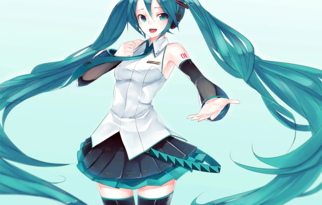 Photo wallpaper look, girl, joy, vocaloid, hatsune miku, gesture, Vocaloid, art