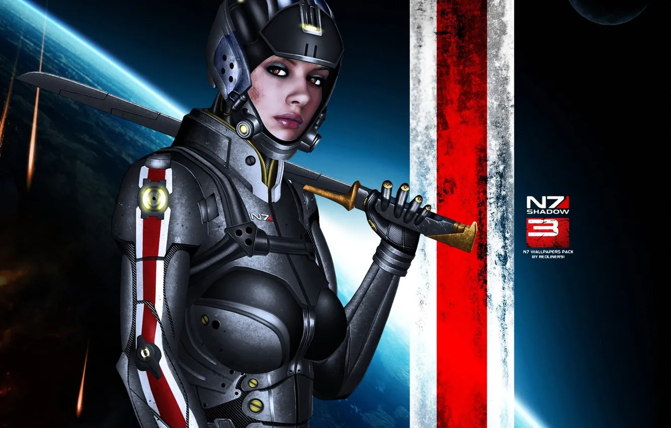 Photo wallpaper earth, sword, armor, mass effect, fan art, shadow
