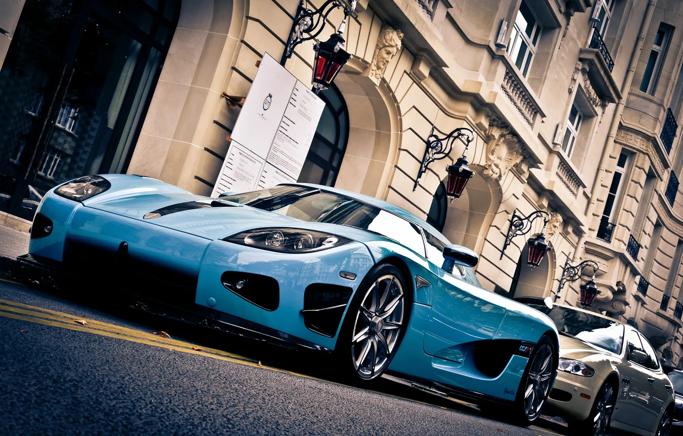 Photo wallpaper Maserati, Quattroporte, Koenigsegg, blue, street, CCXR, Special One, building