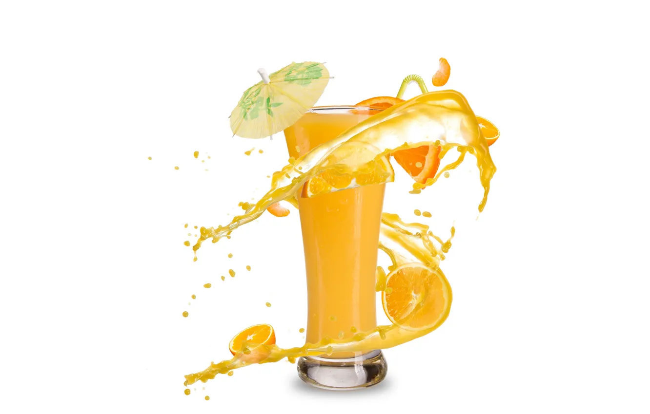 Photo wallpaper ice, squirt, cocktail, fruits on white background