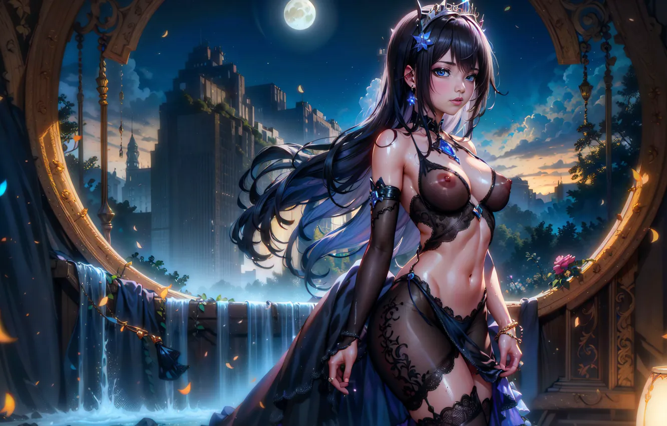 Photo wallpaper night, the city, girl art, The nature of fantasy