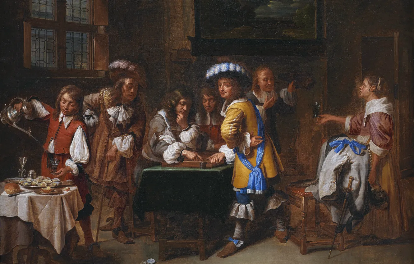 Photo wallpaper woman, the game, picture, male, Flemish painter, Charles Emmanuel Biset, Charles Emmanuel Bice, Backgammon Players