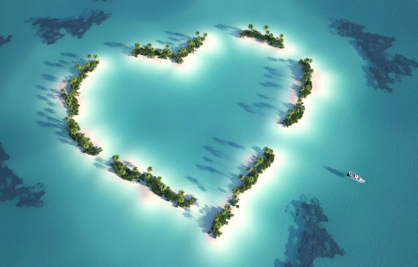 Photo wallpaper tropics, palm trees, the ocean, heart, island, love, island, turquoise