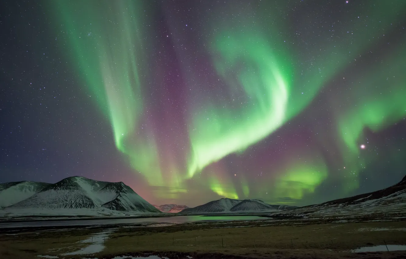 Photo wallpaper stars, mountains, night, spring, Northern lights, Iceland, March, By Conor MacNeill