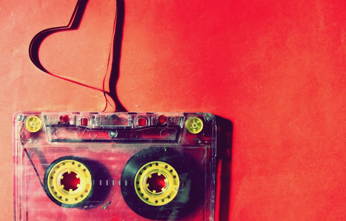 Photo wallpaper red, heart, cassette