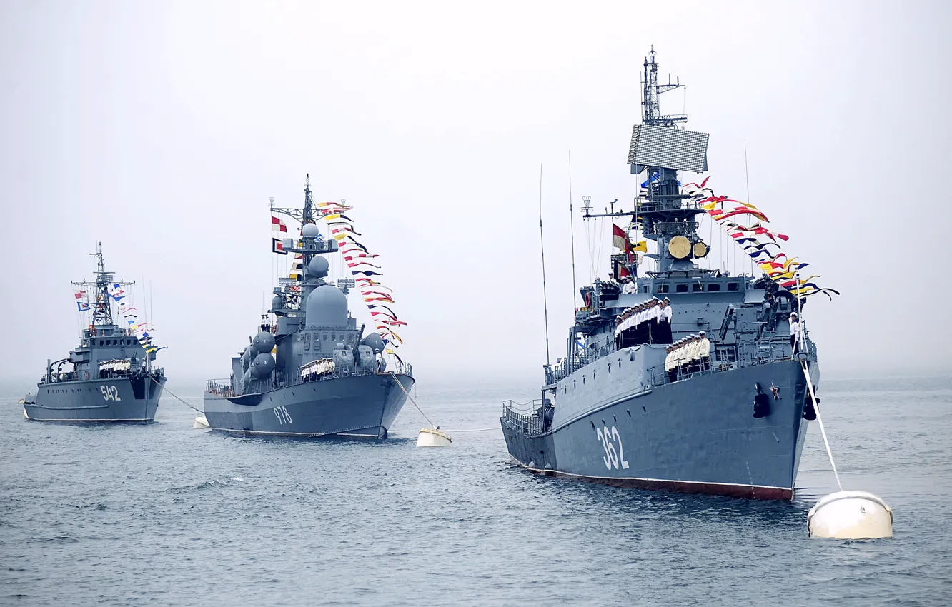 Photo wallpaper ships, parade, Navy, flags of colorization