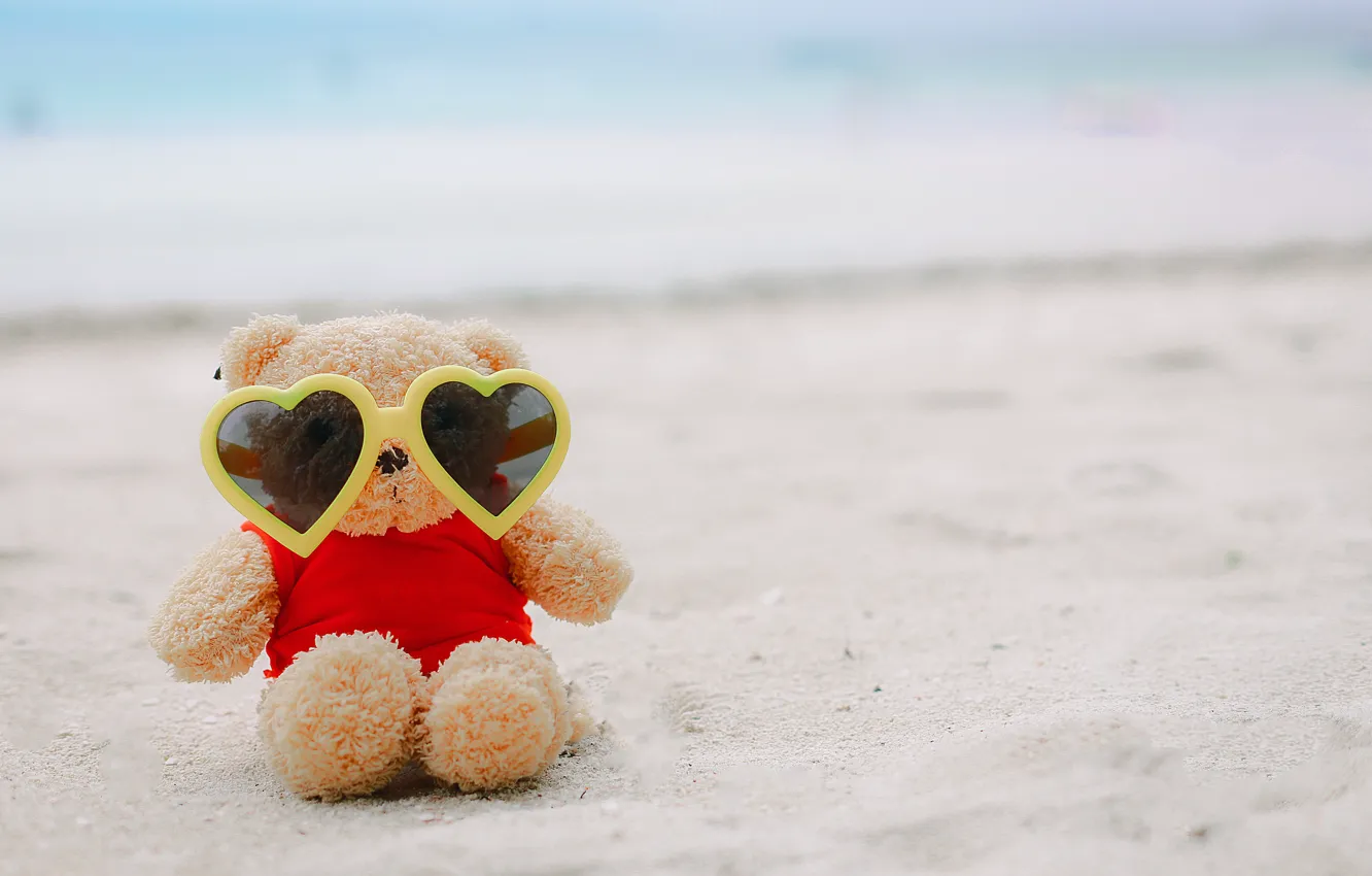 Photo wallpaper sand, sea, beach, summer, love, stay, toy, glasses